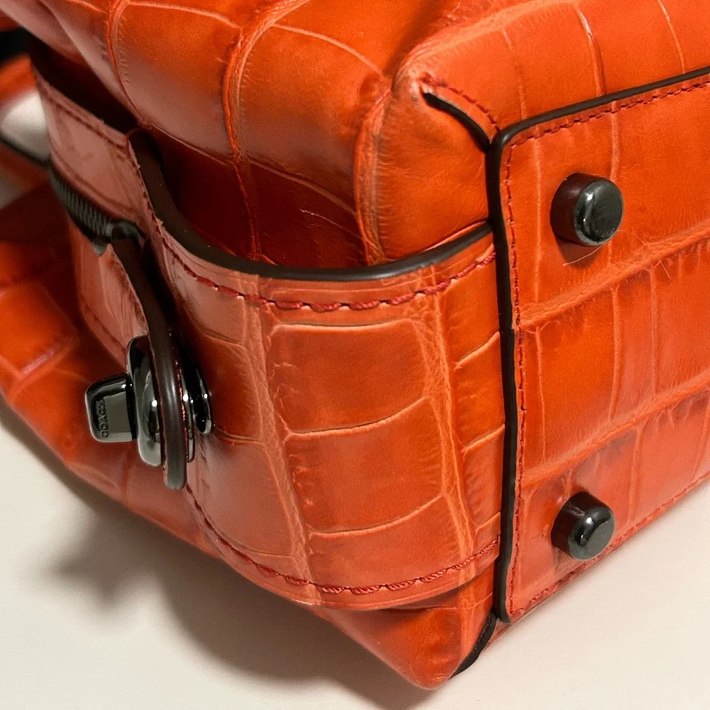 COACH Brooklyn 28 Leather Croc Embossed Satchel/Crossbody Bag in Deep Coral_9
